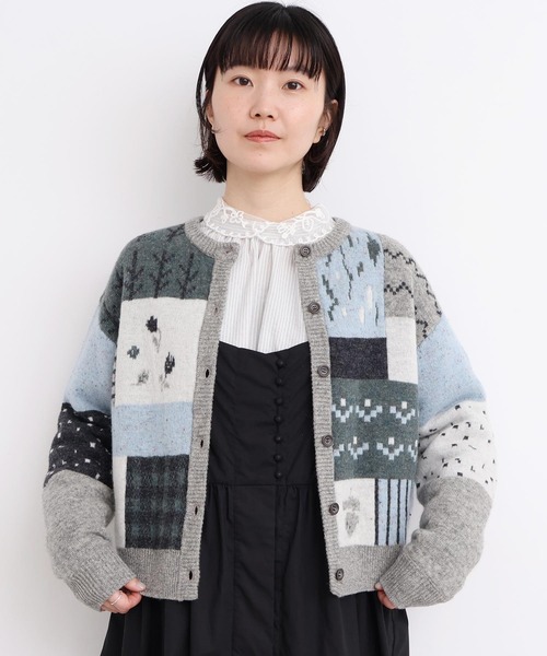 l'atelier du savon（アトリエドサボン）の「_カラフルジャガードカーディガン（カーディガン/ボレロ・レディース・ブラウン/グレー・FREE）」の2枚目の写真