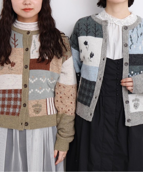 l'atelier du savon（アトリエドサボン）の「_カラフルジャガードカーディガン（カーディガン/ボレロ・レディース・ブラウン/グレー・FREE）」の5枚目の写真