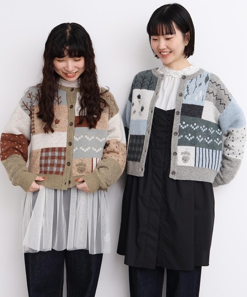 l'atelier du savon（アトリエドサボン）の「_カラフルジャガードカーディガン（カーディガン/ボレロ・レディース・ブラウン/グレー・FREE）」の6枚目の写真
