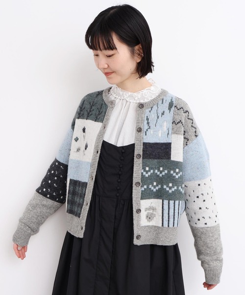 l'atelier du savon（アトリエドサボン）の「_カラフルジャガードカーディガン（カーディガン/ボレロ・レディース・ブラウン/グレー・FREE）」の4枚目の写真