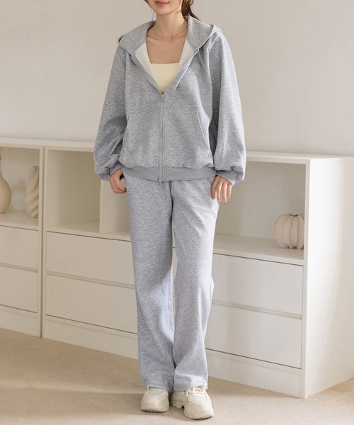 DAY CLOSET(デイ クローゼット)の「【セットアップ/調節紐付き/全周ゴム】長袖ダブルジップフーディー+ロングパンツ 上下2点セット レディース(スウェット・レディース・オートミール/グレー・FREE)」の21枚目の写真