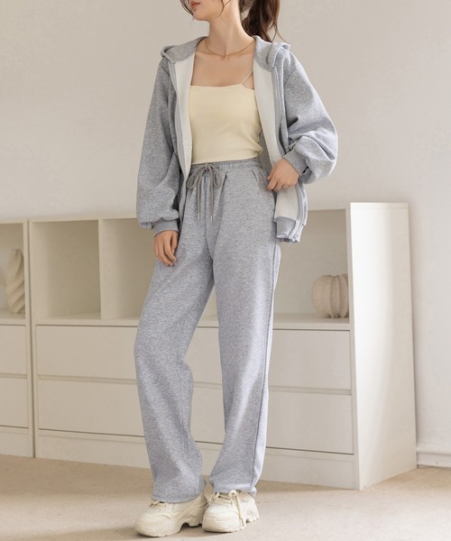 DAY CLOSET(デイ クローゼット)の「【セットアップ/調節紐付き/全周ゴム】長袖ダブルジップフーディー+ロングパンツ 上下2点セット レディース(スウェット・レディース・オートミール/グレー・FREE)」の19枚目の写真