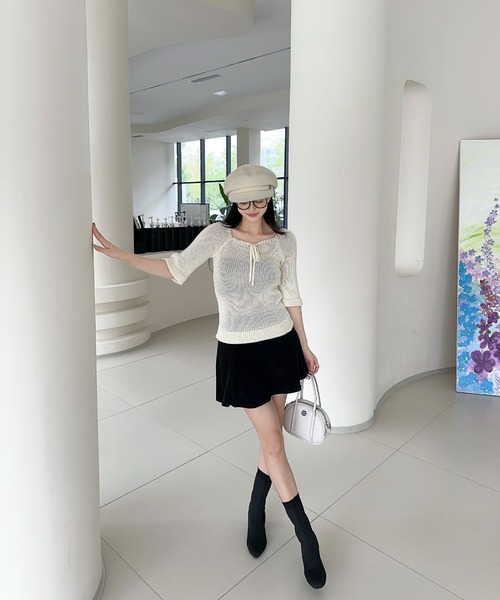 Jasmine Grandiflorum(ジャスミングランディフローラム)の「【Jasmine】2WAYフロントリボンニットプルオーバー (SS)(ニット/セーター・レディース・ダークグレー/ベージュ/ブラウン/ホワイト・FREE)」の5枚目の写真