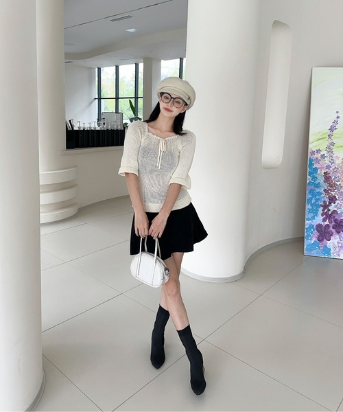 Jasmine Grandiflorum(ジャスミングランディフローラム)の「【Jasmine】2WAYフロントリボンニットプルオーバー (SS)(ニット/セーター・レディース・ダークグレー/ベージュ/ブラウン/ホワイト・FREE)」の6枚目の写真