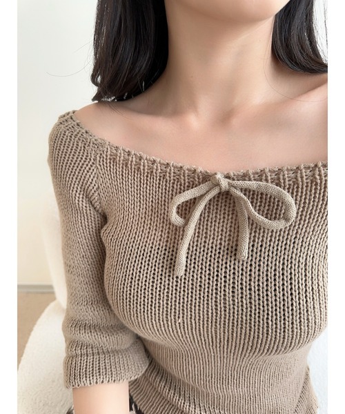 Jasmine Grandiflorum(ジャスミングランディフローラム)の「【Jasmine】2WAYフロントリボンニットプルオーバー (SS)(ニット/セーター・レディース・ダークグレー/ベージュ/ブラウン/ホワイト・FREE)」の22枚目の写真