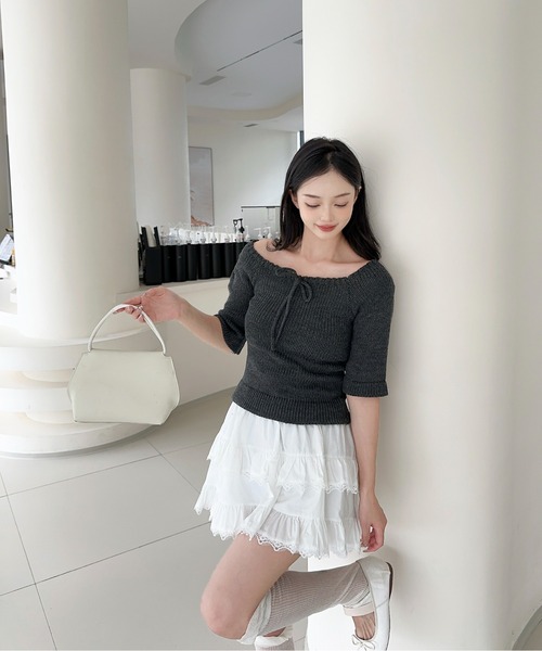 Jasmine Grandiflorum(ジャスミングランディフローラム)の「【Jasmine】2WAYフロントリボンニットプルオーバー (SS)(ニット/セーター・レディース・ダークグレー/ベージュ/ブラウン/ホワイト・FREE)」の14枚目の写真