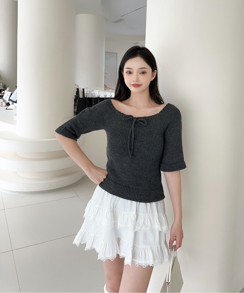 セール】【Jasmine】2WAYフロントリボンニットプルオーバー（ニット