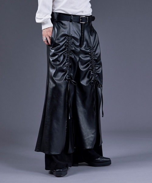 Ellno Loset（エルノロゼット）の「ゴウヒレイヤードドロストワイドパンツ（その他パンツ・メンズ・ブラック・X-SMALL/SMALL/MEDIUM/LARGE）」の2枚目の写真