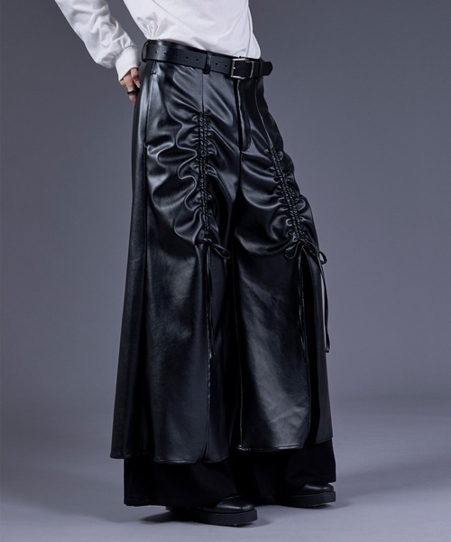 Ellno Loset（エルノロゼット）の「ゴウヒレイヤードドロストワイドパンツ（その他パンツ・メンズ・ブラック・X-SMALL/SMALL/MEDIUM/LARGE）」の3枚目の写真