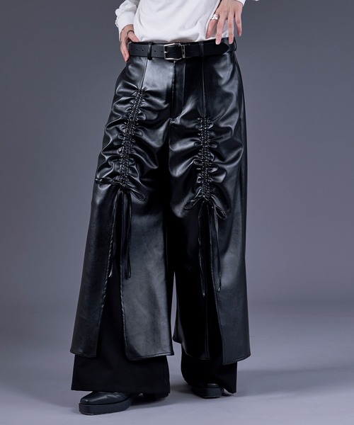 Ellno Loset（エルノロゼット）の「ゴウヒレイヤードドロストワイドパンツ（その他パンツ・メンズ・ブラック・X-SMALL/SMALL/MEDIUM/LARGE）」の4枚目の写真