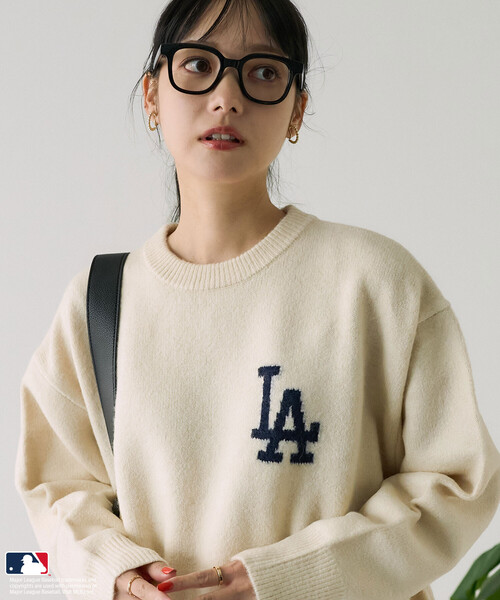 FREAK'S STORE(フリークスストア)の「MLB/エムエルビー MLB ジャカードロゴニット(ニット/セーター・レディース・オフホワイト/ライトグレー/ピンク/ネイビー/ブラウン・FREE/フリ-)」の2枚目の写真
