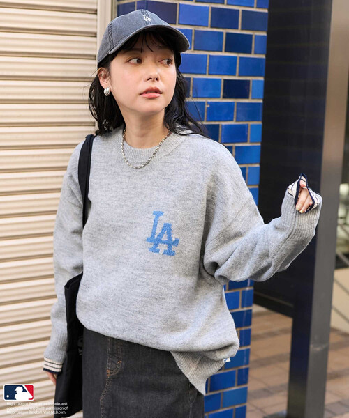 FREAK'S STORE(フリークスストア)の「MLB/エムエルビー MLB ジャカードロゴニット(ニット/セーター・レディース・オフホワイト/ライトグレー/ピンク/ネイビー/ブラウン・FREE/フリ-)」の3枚目の写真