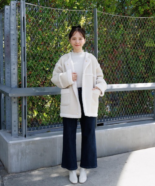 flower（フラワー）の「ダウニームートンコート（ムートンコート・レディース・アイボリー/ブラウン・FREE）」の17枚目の写真