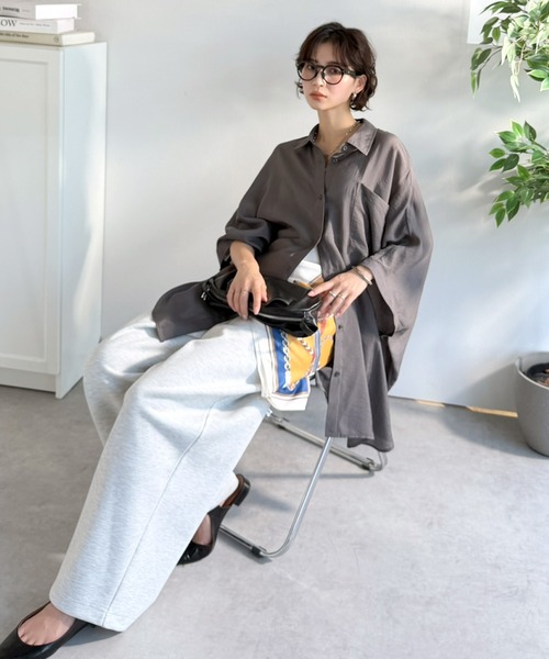 classicalelf（クラシカルエルフ）の「【接触冷感・吸水速乾機能付き】涼しさ＆上品さ。オーバーサイズシアードルマンシャツ（7分袖）（シャツ/ブラウス・レディース・チャコール/オフホワイト/ブルー・X-LARGE/SMALL/MEDIUM/LARGE）」の14枚目の写真