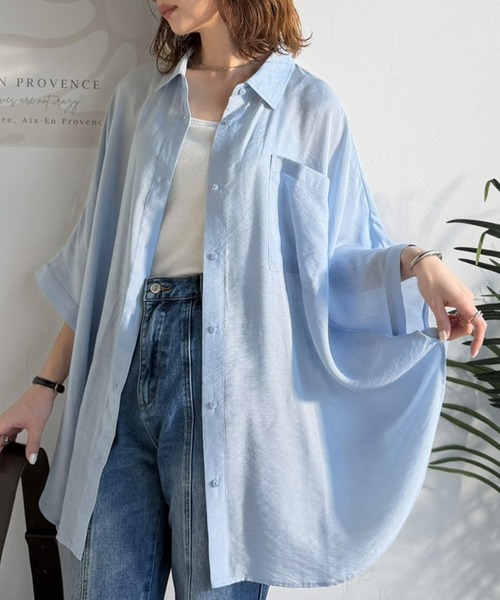 classicalelf（クラシカルエルフ）の「【接触冷感・吸水速乾機能付き】涼しさ＆上品さ。オーバーサイズシアードルマンシャツ（7分袖）（シャツ/ブラウス・レディース・チャコール/オフホワイト/ブルー・X-LARGE/SMALL/MEDIUM/LARGE）」の19枚目の写真