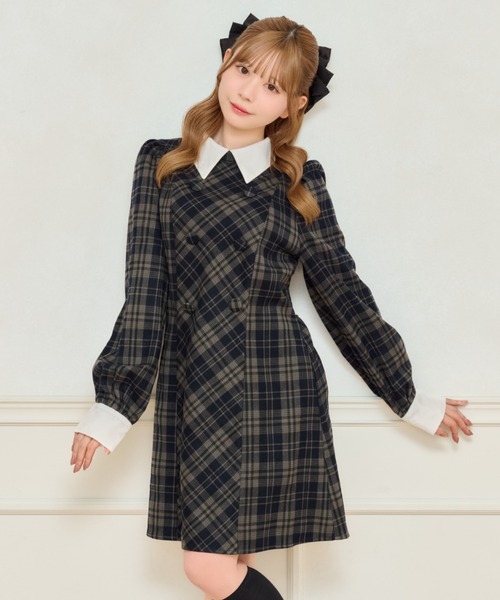 apres jour(アプレジュール)の「チェックパフスリーブワンピース(ワンピース・レディース・ブラック系その他/ブラック/ネイビー・X-LARGE/フリー)」の3枚目の写真