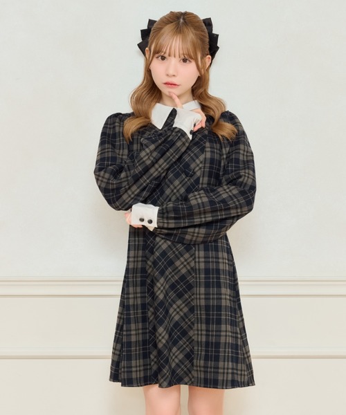 セール】チェックパフスリーブワンピース（ワンピース）｜apres jour