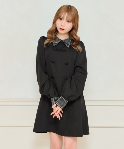 apres jour(アプレジュール)の「チェックパフスリーブワンピース(ワンピース・レディース・ブラック系その他/ブラック/ネイビー・X-LARGE/フリー)」の4枚目の写真