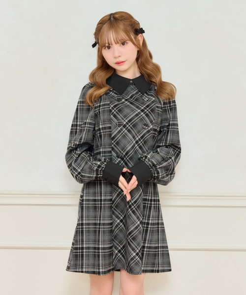 セール】チェックパフスリーブワンピース（ワンピース）｜apres jour