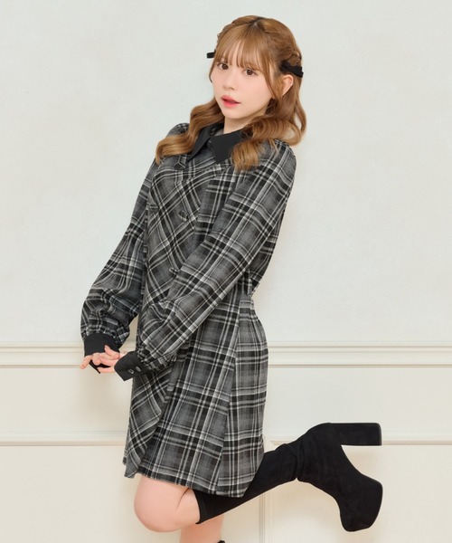 apres jour(アプレジュール)の「チェックパフスリーブワンピース(ワンピース・レディース・ブラック系その他/ブラック/ネイビー・X-LARGE/フリー)」の11枚目の写真