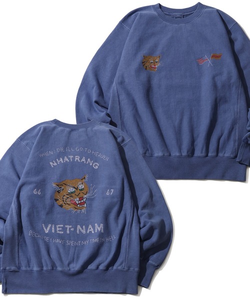 HOUSTON(ヒューストン)の「【HOUSTON/ヒューストン】 PIGMENT R/W SWEAT SHIRT (VIETNAM TIGER) / ピグメント リバース スウェット(スウェット・メンズ・ミント/サーモンピンク/ブルー/ブラック・M/L/XL)」の4枚目の写真