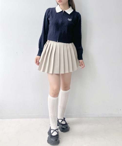 AS KNOW AS plus（アズノゥアズプラス）の「♪選べるアソートデザイン ワンポイントロゴ刺繍 Wジップケーブルカーディガン（カーディガン/ボレロ・レディース・ネイビー/アイボリー/シルバー/ボルドー/シルバー系/アイボリー系・FREE）」の12枚目の写真