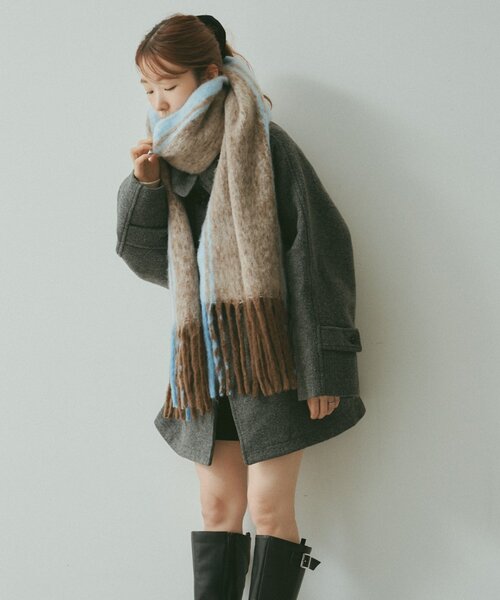 Kastane（カスタネ）の「サイドラインマフラー（マフラー・レディース・ライトグレー/ブラウン・FREE）」の15枚目の写真