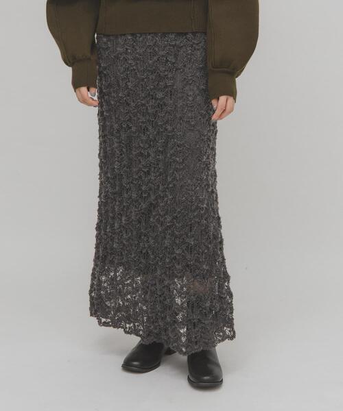 KBF（ケイビーエフ）の「クロシェニットスカート（スカート・レディース・チャコールグレー/アイボリー・ONE）」の10枚目の写真