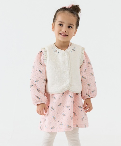 【2点セット】小花柄長袖ワンピース＆ベスト