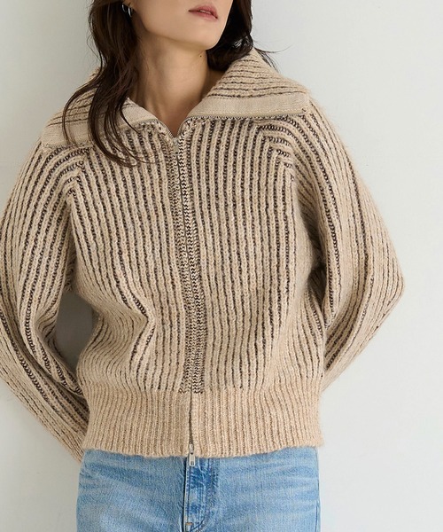 meilmada(メイルマダ)の「ZIPリブニットカーディガン(カーディガン/ボレロ・レディース・グレー/ベージュ・FREE)」の2枚目の写真