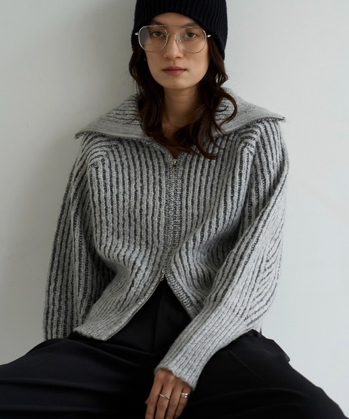 meilmada(メイルマダ)の「ZIPリブニットカーディガン(カーディガン/ボレロ・レディース・グレー/ベージュ・FREE)」の1枚目の写真