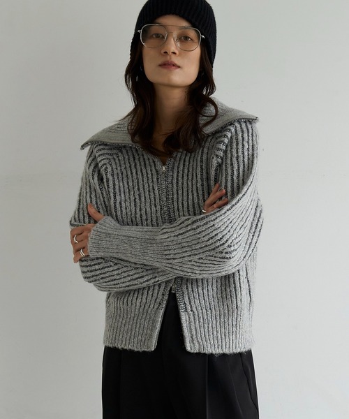 meilmada(メイルマダ)の「ZIPリブニットカーディガン(カーディガン/ボレロ・レディース・グレー/ベージュ・FREE)」の3枚目の写真