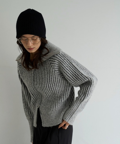 meilmada(メイルマダ)の「ZIPリブニットカーディガン(カーディガン/ボレロ・レディース・グレー/ベージュ・FREE)」の4枚目の写真