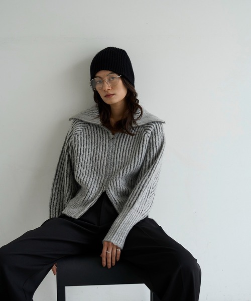 meilmada(メイルマダ)の「ZIPリブニットカーディガン(カーディガン/ボレロ・レディース・グレー/ベージュ・FREE)」の10枚目の写真