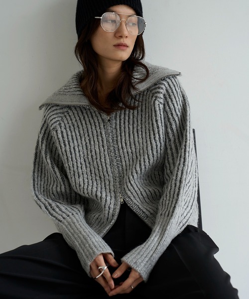 meilmada(メイルマダ)の「ZIPリブニットカーディガン(カーディガン/ボレロ・レディース・グレー/ベージュ・FREE)」の9枚目の写真