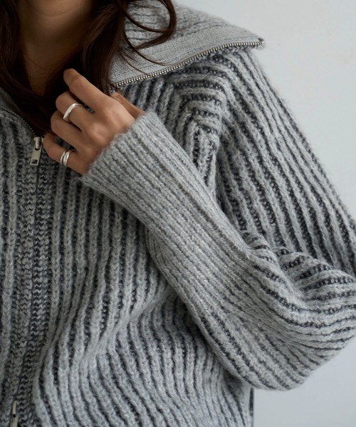 meilmada(メイルマダ)の「ZIPリブニットカーディガン(カーディガン/ボレロ・レディース・グレー/ベージュ・FREE)」の6枚目の写真