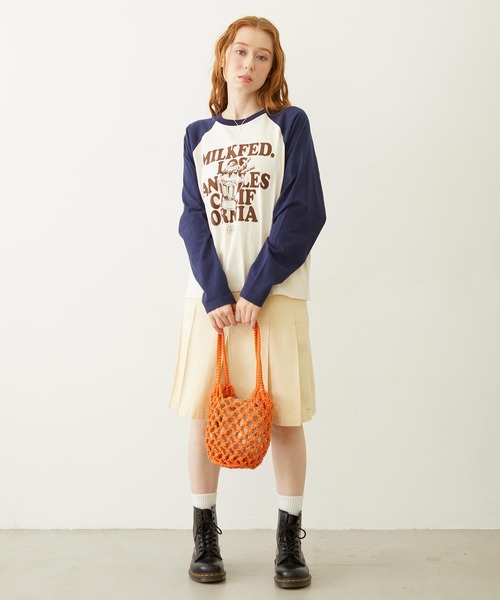 MILKFED.(ミルクフェド)の「KNITTED GINGHAM BAG(ショルダーバッグ・レディース・ライトブルー/ブラック/オレンジ・ONE SIZE)」の4枚目の写真