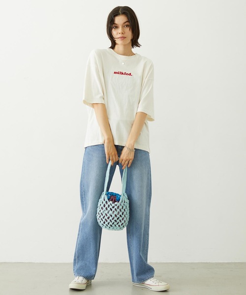 MILKFED.(ミルクフェド)の「KNITTED GINGHAM BAG(ショルダーバッグ・レディース・ライトブルー/ブラック/オレンジ・ONE SIZE)」の11枚目の写真