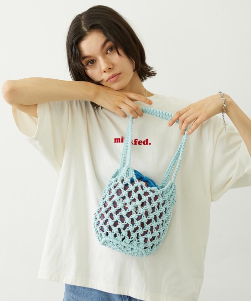 MILKFED.(ミルクフェド)の「KNITTED GINGHAM BAG(ショルダーバッグ・レディース・ライトブルー/ブラック/オレンジ・ONE SIZE)」の8枚目の写真