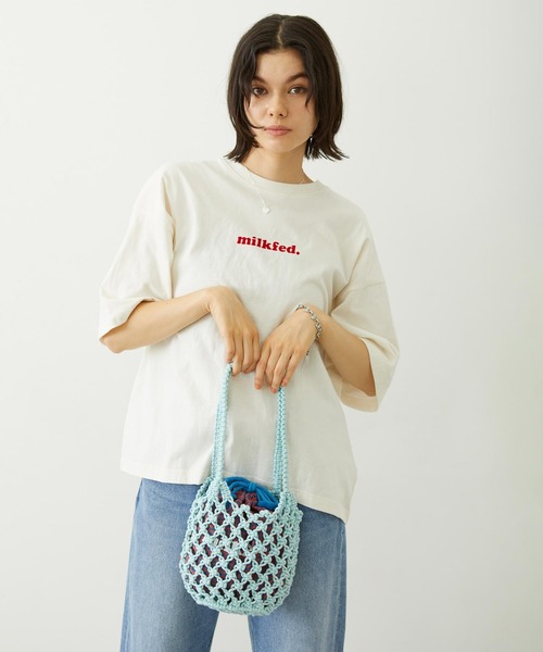 MILKFED.(ミルクフェド)の「KNITTED GINGHAM BAG(ショルダーバッグ・レディース・ライトブルー/ブラック/オレンジ・ONE SIZE)」の10枚目の写真