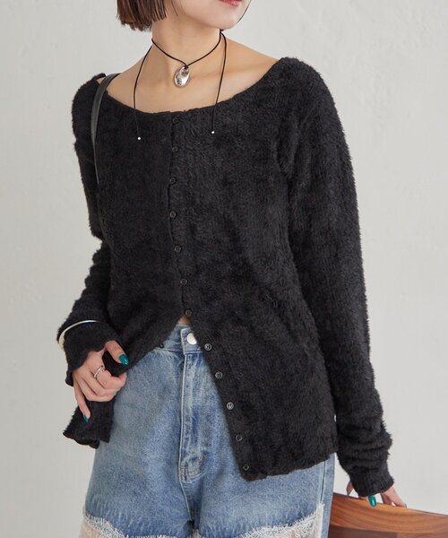 mystic（ミスティック）の「【ふわふわ素材】シャギーリブカーディガン（Tシャツ/カットソー・レディース・ブラック/オフホワイト/チャコールグレー・FREE）」の8枚目の写真