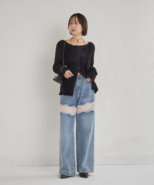 mystic（ミスティック）の「【ふわふわ素材】シャギーリブカーディガン（Tシャツ/カットソー・レディース・ブラック/オフホワイト/チャコールグレー・FREE）」の9枚目の写真