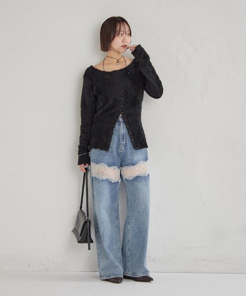 mystic（ミスティック）の「【ふわふわ素材】シャギーリブカーディガン（Tシャツ/カットソー・レディース・ブラック/オフホワイト/チャコールグレー・FREE）」の10枚目の写真