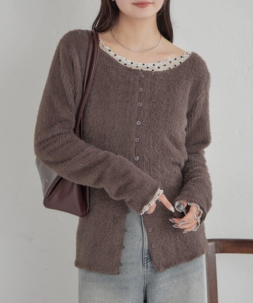 mystic（ミスティック）の「【ふわふわ素材】シャギーリブカーディガン（Tシャツ/カットソー・レディース・ブラック/オフホワイト/チャコールグレー・FREE）」の12枚目の写真