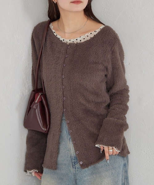 mystic（ミスティック）の「【ふわふわ素材】シャギーリブカーディガン（Tシャツ/カットソー・レディース・ブラック/オフホワイト/チャコールグレー・FREE）」の3枚目の写真