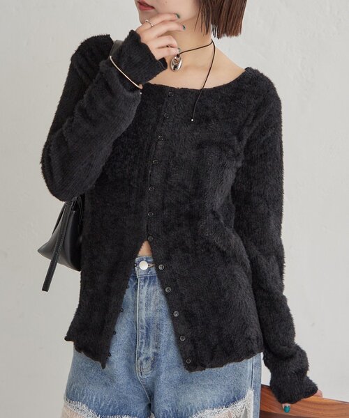 mystic（ミスティック）の「【ふわふわ素材】シャギーリブカーディガン（Tシャツ/カットソー・レディース・ブラック/オフホワイト/チャコールグレー・FREE）」の5枚目の写真