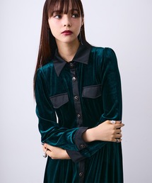 MONOe（モノエ）の「レザードッキングベロアシャツワンピース（ワンピース）」