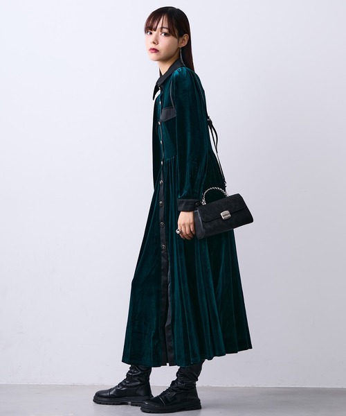 MONOe(モノエ)の「レザードッキングベロアシャツワンピース(ワンピース・レディース・ブラック/グリーン/ボルドー・FREE)」の18枚目の写真