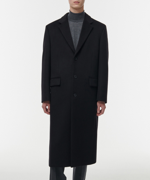MUSINSA STANDARD（ムシンサスタンダード）の「カシミアブレンドパパショルダーシングルロングコート[ブラック]（チェスターコート・メンズ・その他・MEDIUM/LARGE/X-LARGE/XX-LARGE）」の4枚目の写真