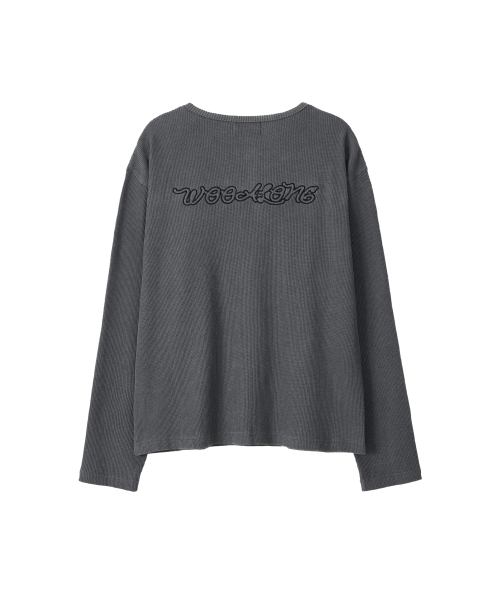 WOOALONG(ウアロン)の「Layered Loose Waffle Henley Neck Long Sleeve Tee - FADE CHARCOAL(Tシャツ/カットソー・レディース・ダークグレー・SMALL/MEDIUM/LARGE)」の2枚目の写真